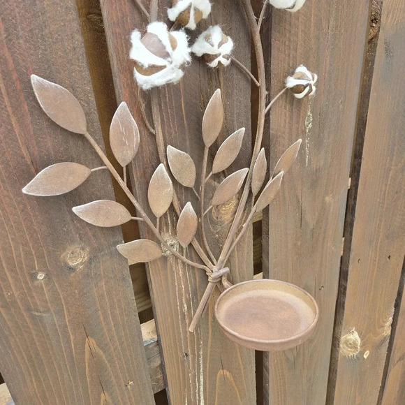 Rustic Metal Cotton Stem Hanging Wall Candle Sconces Pair Farmhouse Decor - Picture 7 of 10